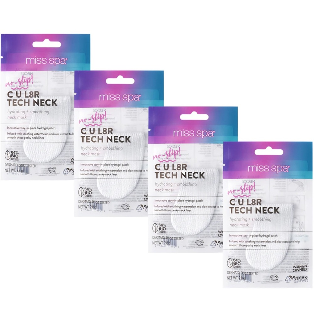 Miss Spa Smooth + Hydrate Tech Neck Mask Set No-Slip C U L8er Tech Neck 4 Pack